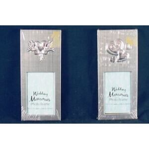 Wedding Memories Photo Frames Tabletop Silver Metal 2 x 3 Inches Cupid and Heart